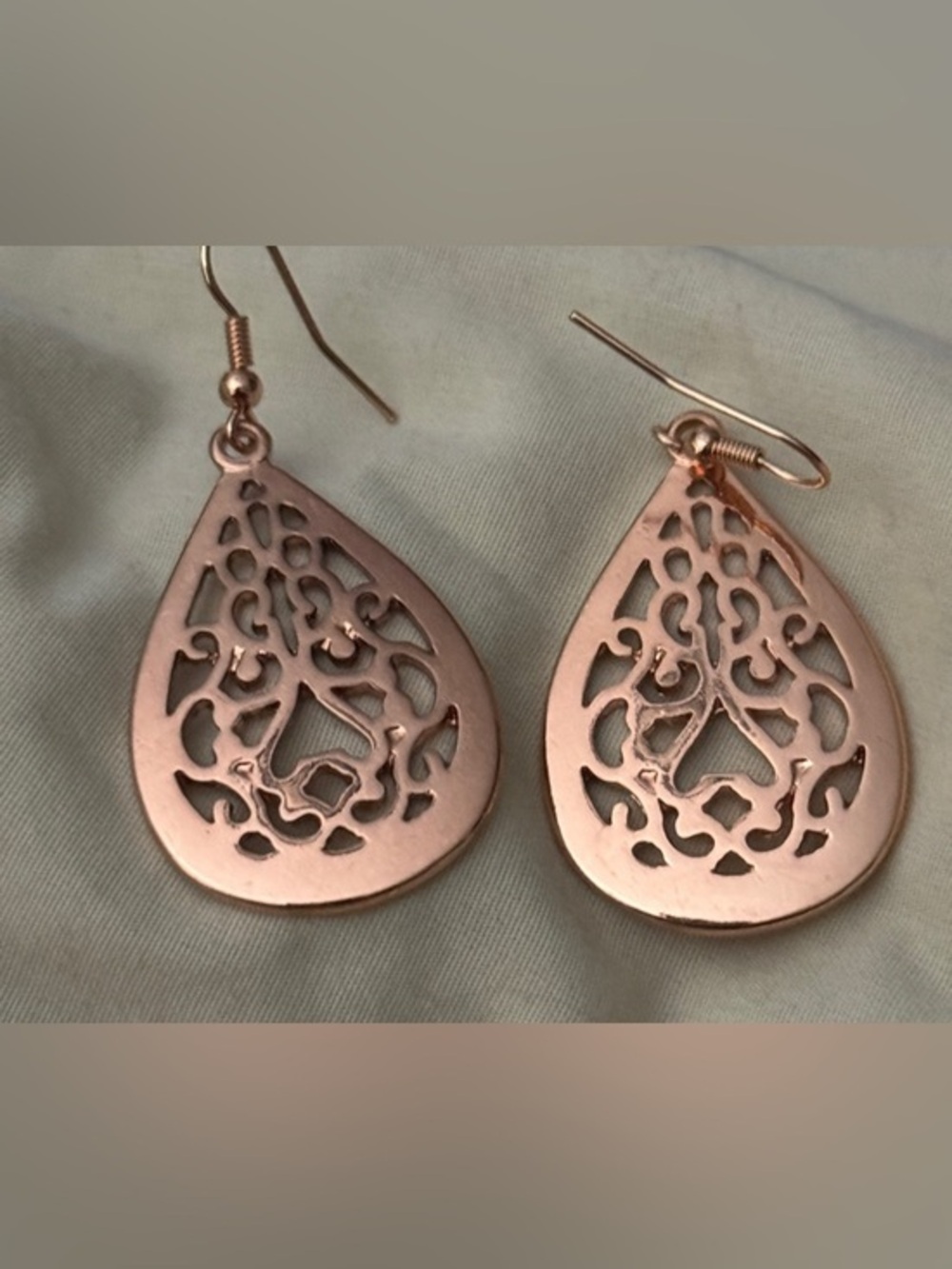 Copper Filigree Teardrop Dangle Earrings